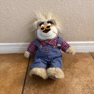 Vintage Bubba the Bear Plush Toy 80s Rocker Hillbilly Overalls Sunglasses 12"